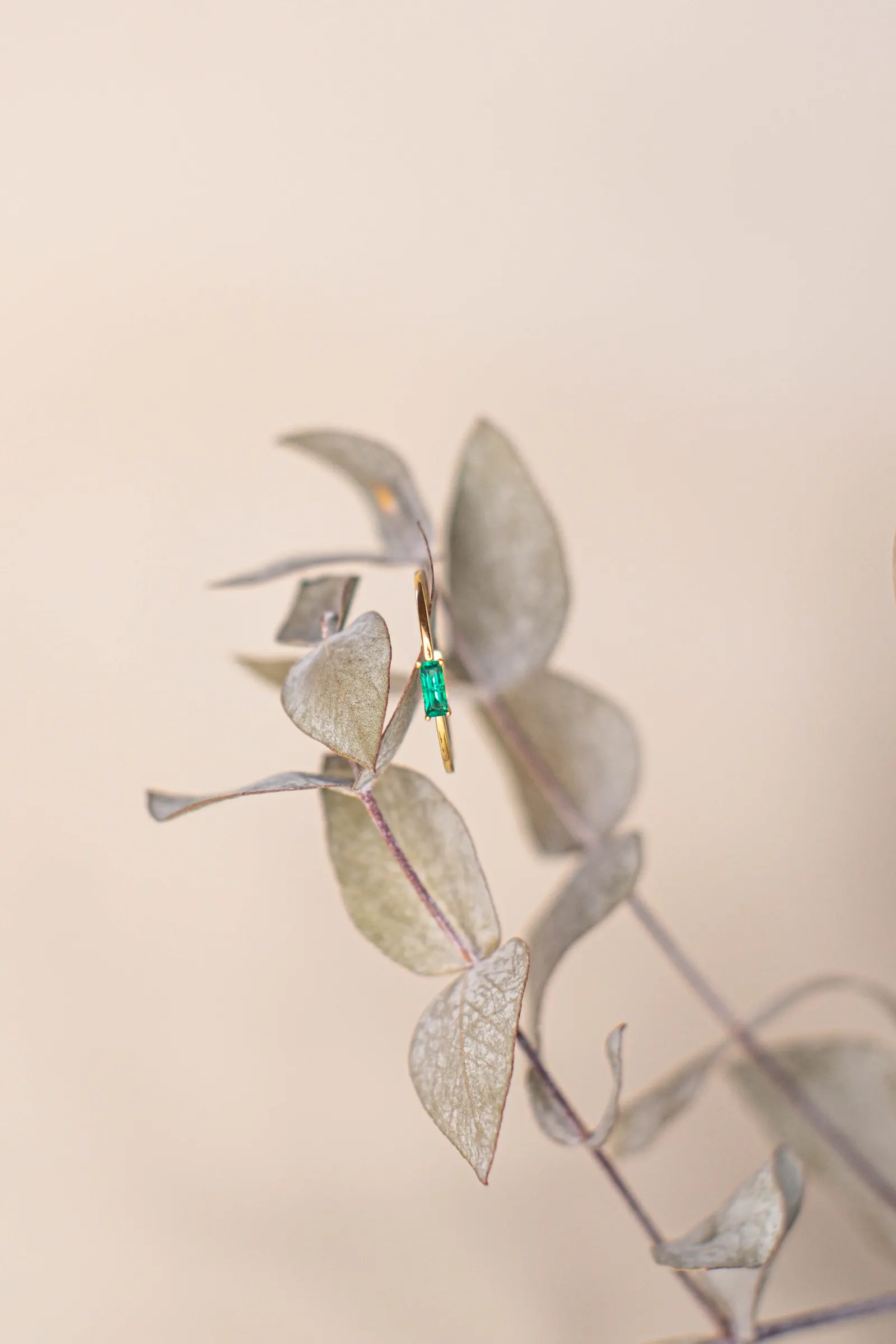 Schmaler Goldring mit grünem Saphir